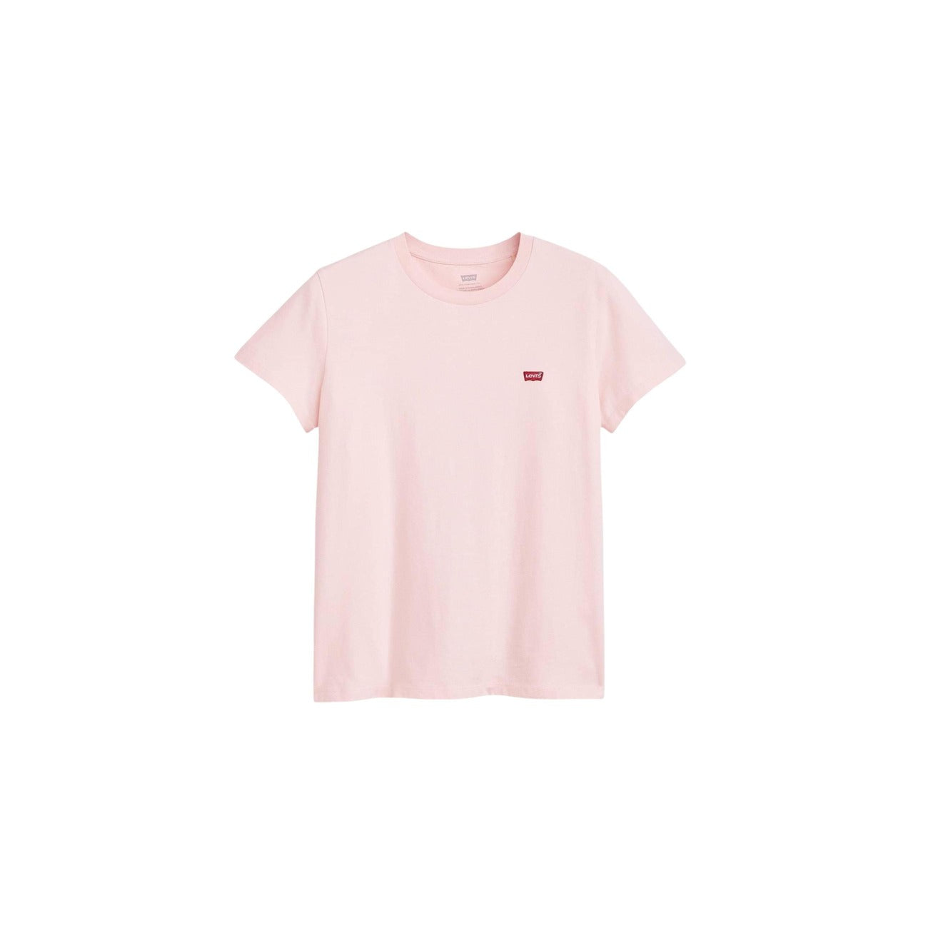 Pink t-shirt with a small logo on a white background
